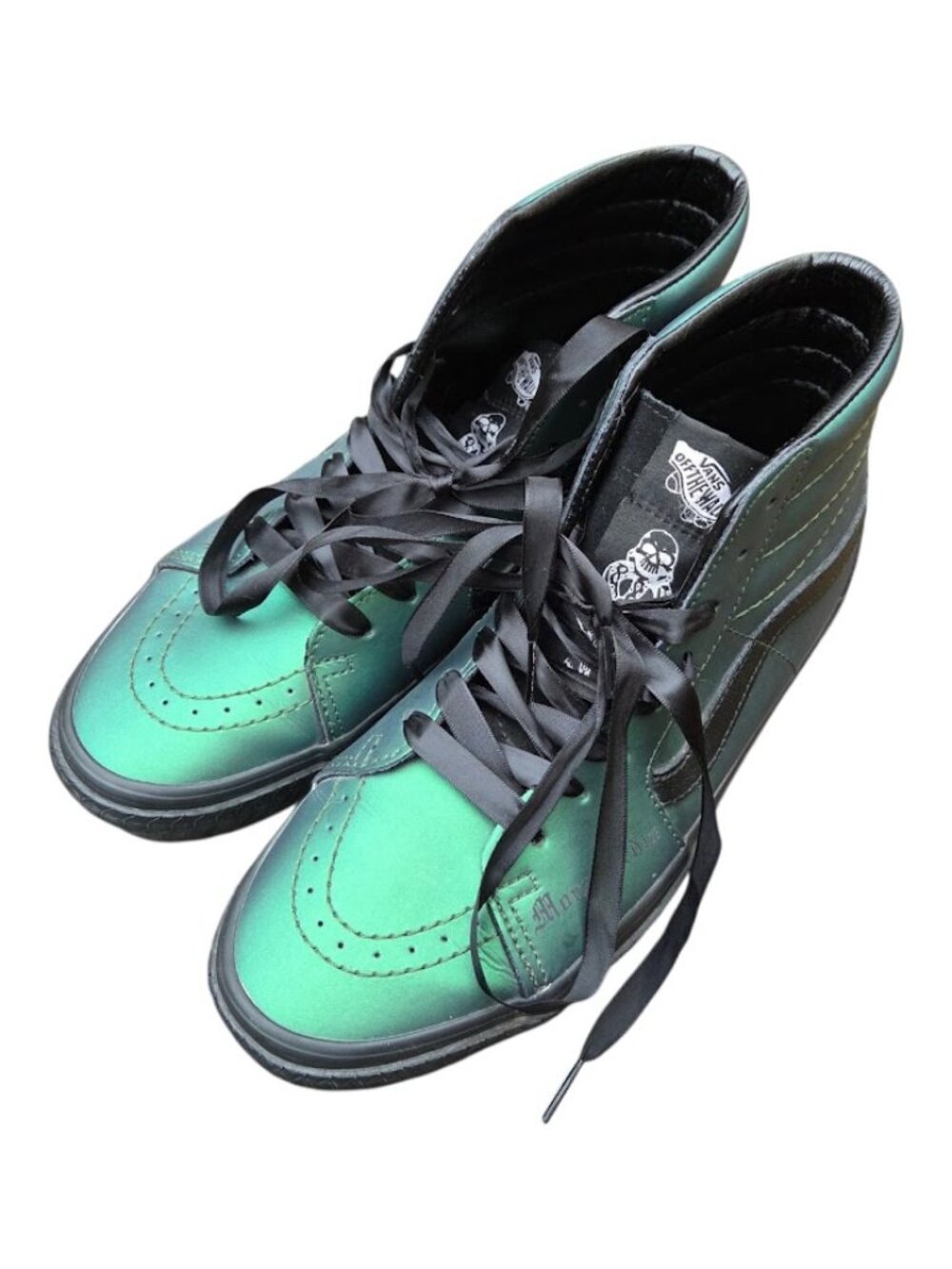 Vans x Harry Potter Sk8-Hi Slytherin Metallic Green Silk Ribbon Women 9.5 Mens 8